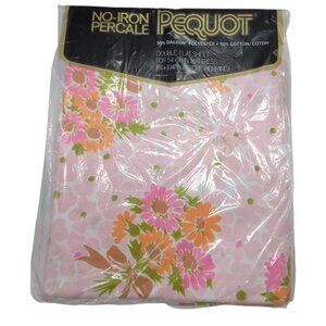 Vtg Pequot Double Flat Sheet Retro Floral 70s Flower Power Groovy Made in USA No